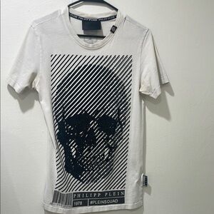 Philipp Plein White Short Sleeve Tee with Graphic Design